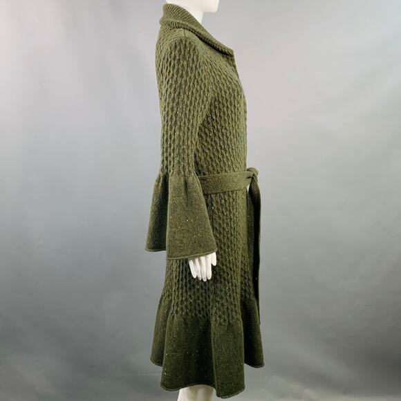 CAROLINA HERRERA Size XS Green Virgin Wool Cashmere Blend Cable Knit Coat - Picture 3 of 7